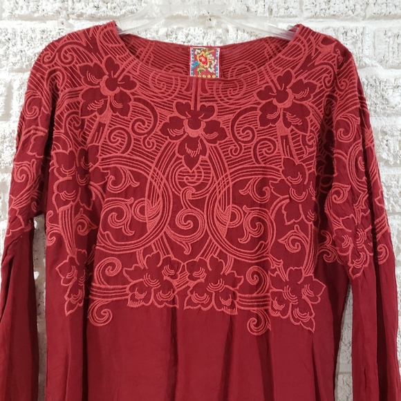 Johnny Was Red Embroidered Floral Rayon Tunic - Picture 4 of 5